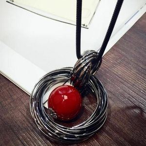 Cord Gun Metal Rings & Red Pendant Necklace New
